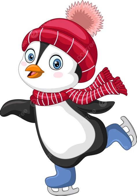 Cartoon Penguin Ice Skating On White Background, Penguin Clipart, Cartoon Clipart, Background ...