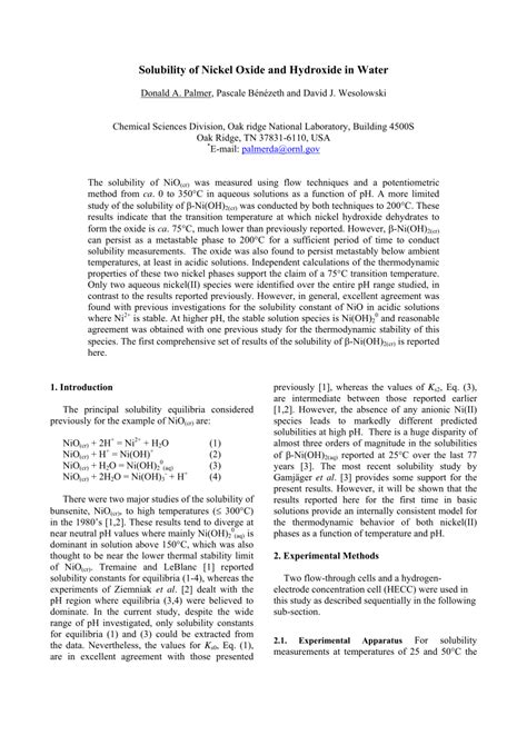 (PDF) Solubility of Nickel Oxide and Hydroxide in Water