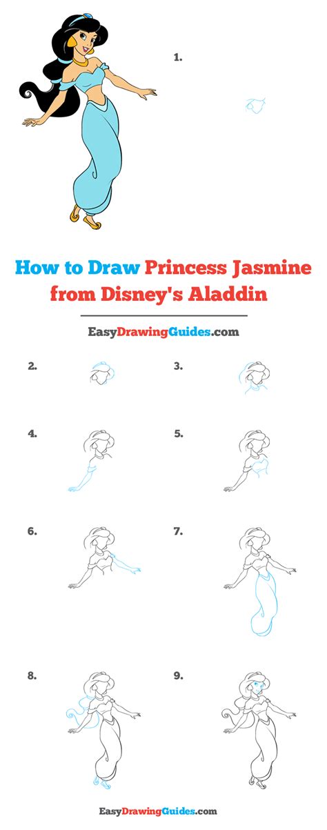 How to Draw Princess Jasmine from Disney's Aladdin - Really Easy Drawing Tutorial | Disney ...