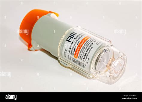 A Combivent Respimat asthma inhaler is pictured on white. Combivent Respimat, made by Boehringer ...