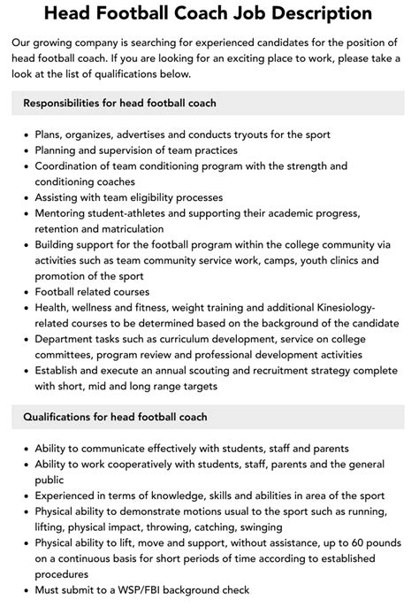 Head Football Coach Job Description | Velvet Jobs