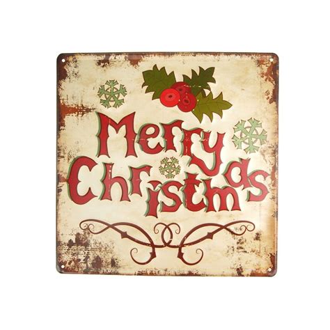 Vintage Style Metal Square "Merry Christmas" Sign with Mistletoe, Beige, 11-3/4-Inch - Walmart.com