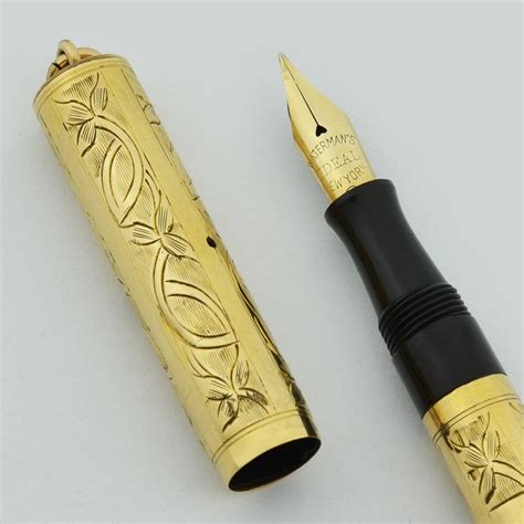 Waterman 0552 1/2 V Fountain Pen, 1920's - Engraved Floral Pattern w Plain Panels, Full Flex New ...