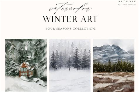 Winter Watercolor Art Four Seasons Illustration, Graphics - Envato Elements