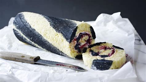 Blackcurrant and liquorice Swiss roll recipe - BBC Food