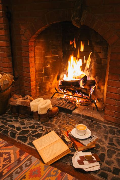 Cozy Fireplace with Food and Drinks