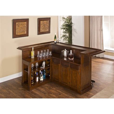 Bowery Hill L Shaped Home Bar in Brown Cherry - BH-1425823