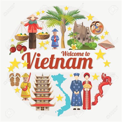 Travel To Vietnam. Set Of Traditional Vietnamese Cultural Symbols ...