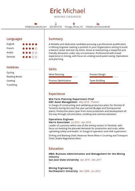 Mining Engineer Resume Sample 2021 | Writing Guide & Tips - ResumeKraft