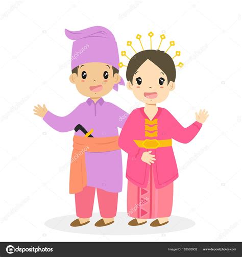 Happy Boy Girl Wearing Riau Traditional Dress Indonesian Children Riau Stock Vector Image by ...