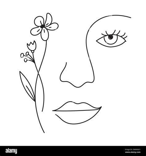 Line art outline woman portraint with flowers eye lips drawing simple Stock Vector Image & Art ...