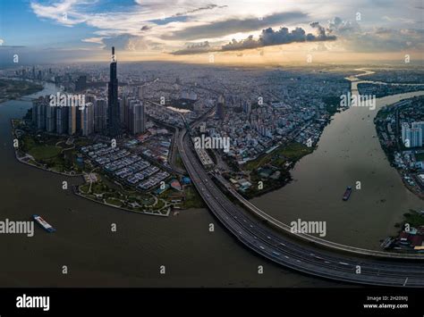 Aerial photo of Ho Chi Minh city in the sunrise time Stock Photo - Alamy