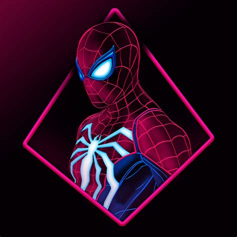 1024x1024 Spider Man Neon Art 1024x1024 Resolution HD 4k Wallpapers ...