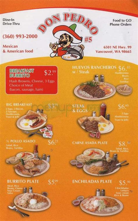 Menu of Don Pedro Mexican Restaurant in Vancouver, WA 98665