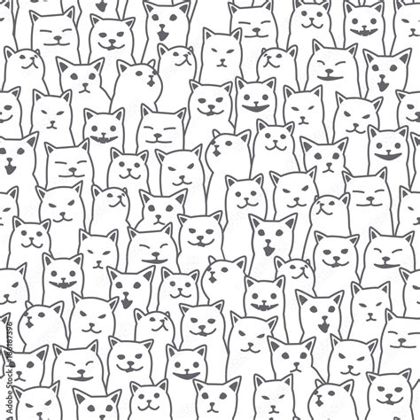 Cat kitten breed doodle Vector Seamless Pattern isolated wallpaper background white Stock Vector ...