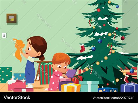 Children opening christmas presents Royalty Free Vector