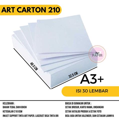 Jual Kertas Art Carton A3 Plus 210 gsm isi 30 lembar / Art Karton A3 ...