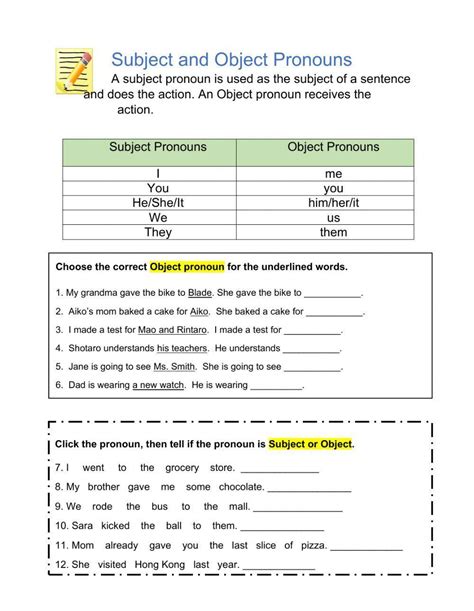 Object Pronouns | Pronoun Worksheets - Worksheets Library