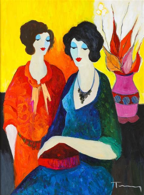 Itzchak Tarkay - Itzchak Tarkay (Israel, 1935-2012) "Two Sisters" Oil ...