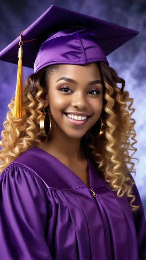Stylish African American Teen in Purple Graduation Attire Smiling for Professional Photos | MUSE AI