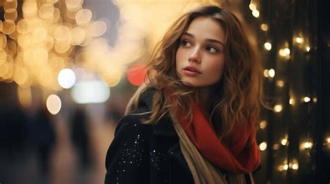 Premium Photo | Generative AI Beautiful young woman in the Christmas fair blurred background ...