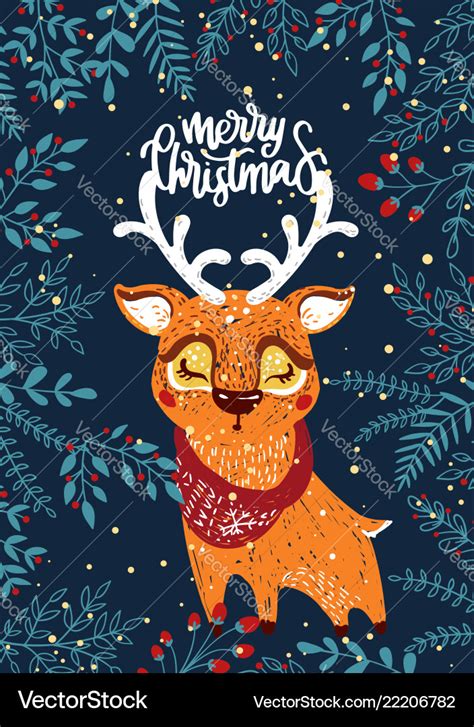 Christmas poster with deer Royalty Free Vector Image