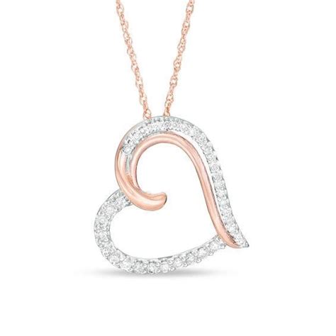 #ZALES - #Zales 1/6 CT. T.W. Diamond Tilted Heart Pendant in 10K Rose Gold at Zales - AdoreWe ...