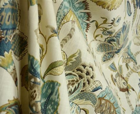 French Blue Jacobean Linen Curtain Panel Floral Drape - Etsy Australia ...