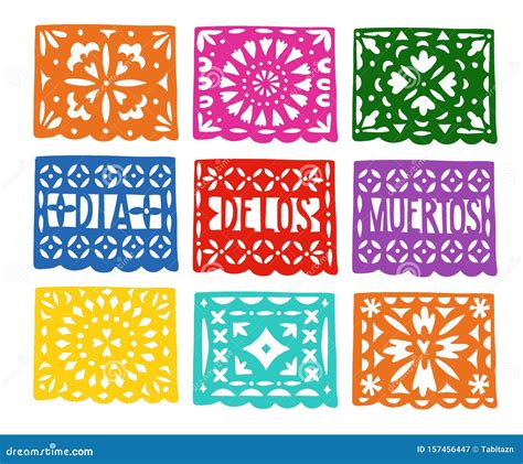 Set of Handmade Colorful Paper Cut Party Bunting Flags for Dia De Los Muertos, Mexican Day of ...