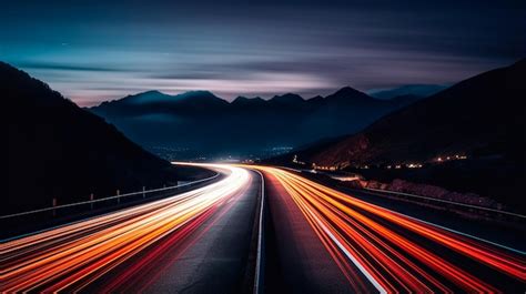 Premium AI Image | night view on the highway in the mountains