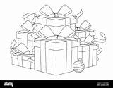 Christmas gift Boxes With Ribbons And Balls coloring Page Outline  sketch template