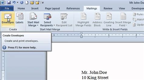 Microsoft Word Envelope - how to create - YouTube