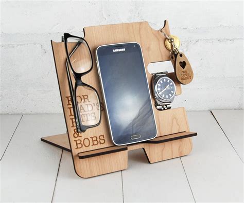 Personalised Docking Station Multi Item Storage Electronic Stand Wooden Mobile Phone Stand ...