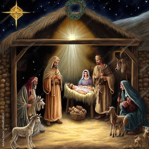 Christmas nativity scene Stock Illustration | Adobe Stock