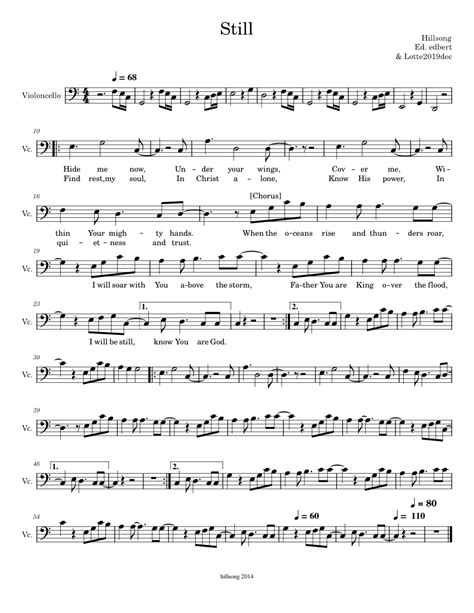 Still – Hillsong (with lyrics) Sheet music for Cello (Solo) | Musescore.com