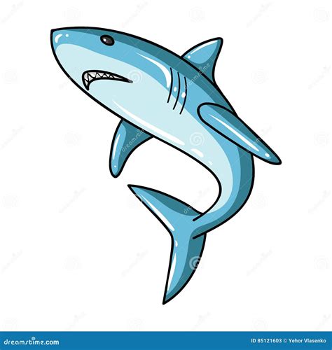 Great White Shark Icon In Cartoon Style Isolated On White Background. Surfing Symbol Stock ...