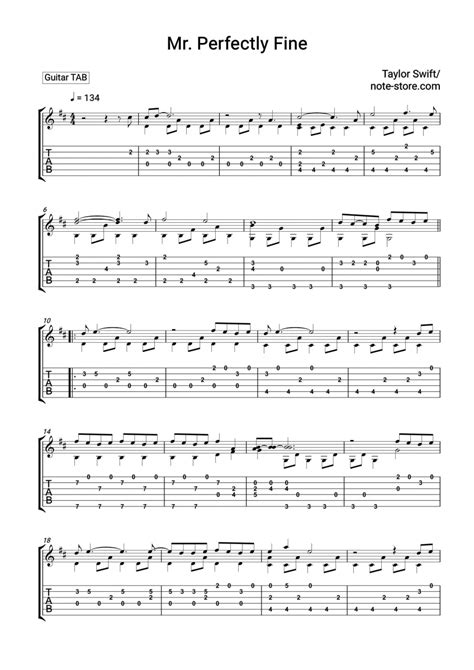 Taylor Swift - Mr. Perfectly Fine chords, guitar tabs in Note-Store | (Guitar.Tabs) SKU GTA0045943