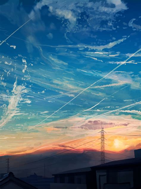 Anime Landscape, Scenic, Sunset, Sky, Clouds - Anime Landscape - 1536x2048 Wallpaper - teahub.io