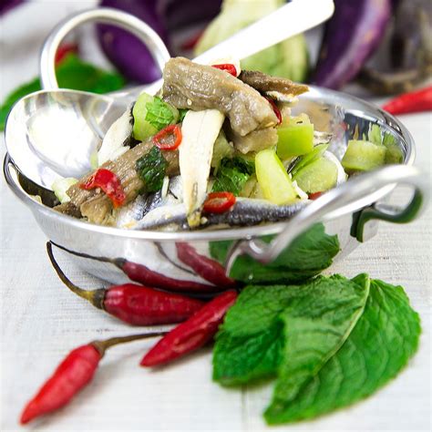 WHITE ANCHOVIES SALAD with eggplants and tomatillos