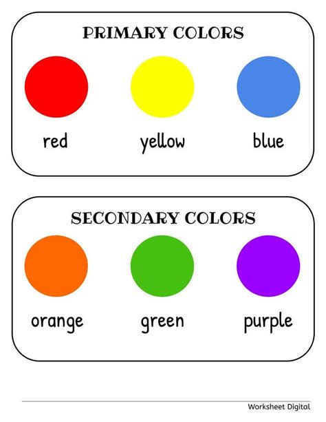 two color matching cards with the words primary and secondary colors