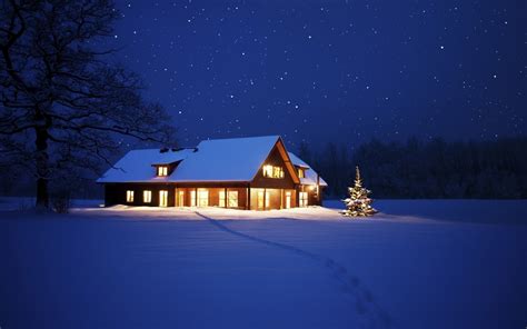 nature, Cabin, Winter, Snow, Night Wallpapers HD / Desktop and Mobile ...