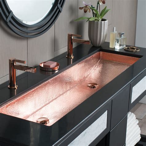 Native Trails Trough 48" Rectangle Copper Bathroom Sink, Polished Copp ...