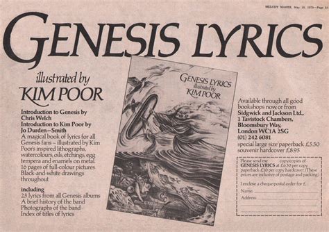 Genesis Lyrics – Kim Poor – The Genesis Archive