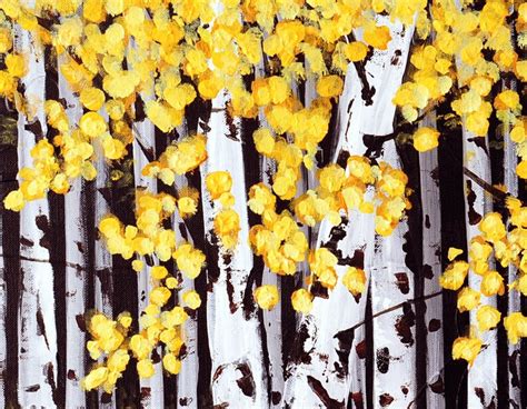 Birch Tree Painting Print, Yellow White Black Aspen Trees Wall Art on Canvas, Nature Autumn Fall ...