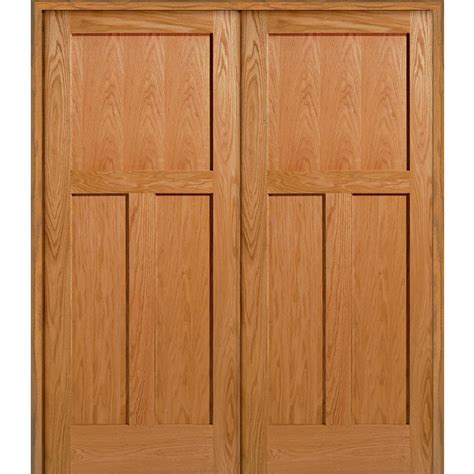 MMI Door 73.5 in. x 81.75 in. Unfinished Red Oak 3-Panel Flat Double Interior Door-Z022666BA ...