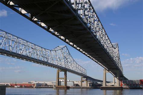 View of the Mississippi River bridge in New Orleans, Louisiana. You can charter a private jet to ...