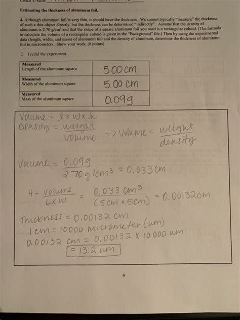 Solved Jdien s Estimating the thickness of aluminum foil. 4. | Chegg.com