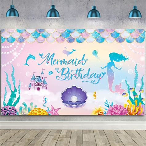 Buy Mermaid Party Decorations Under The Sea Backdrop for Girls Birthday Party Photography ...