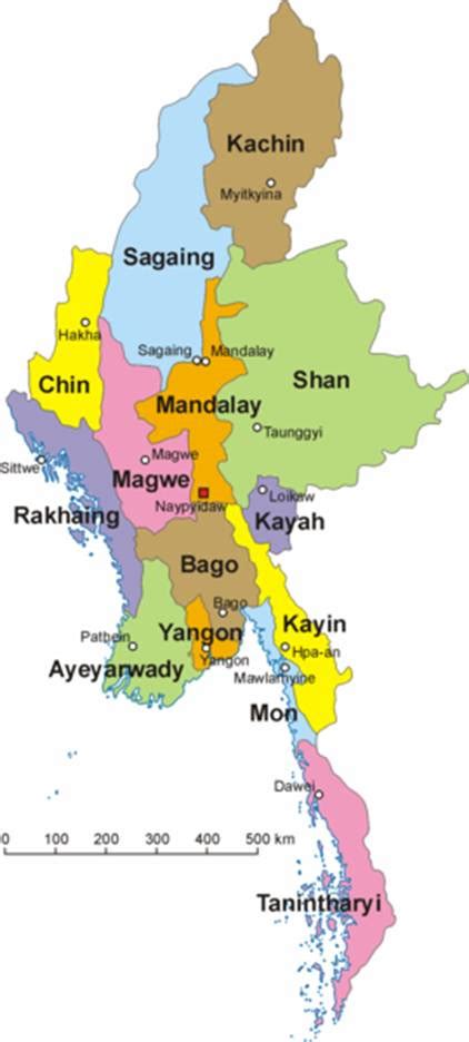 Myanmar Map Political Regional | Maps of Asia Regional Political City