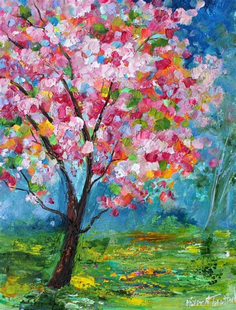 Original oil painting Spring Tree of Life landscape abstract impressionism fine art impasto on ...